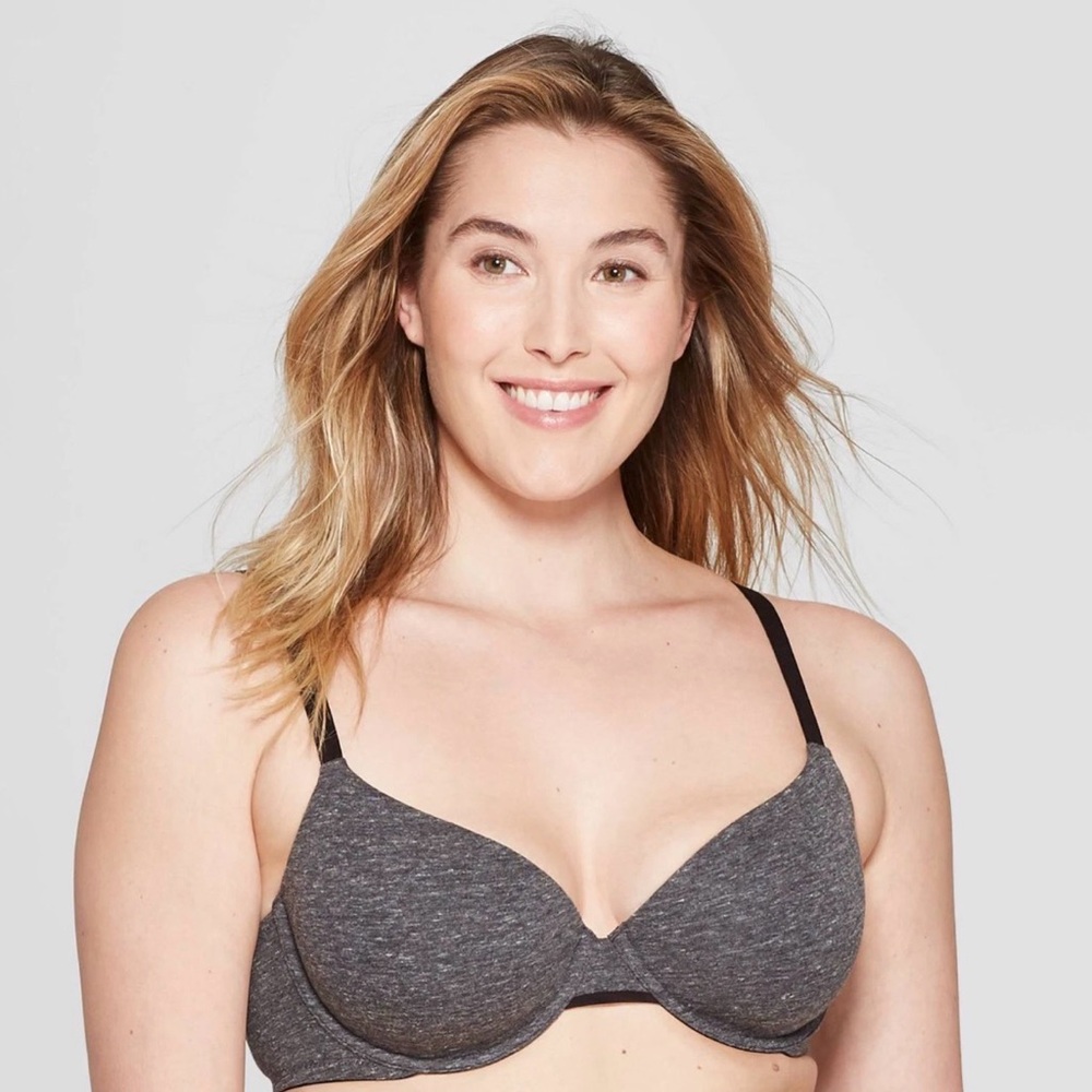 NWT Auden 38B Gray Bra Tshirt Every Day Wire free Wireless Comfy Cotton Lined